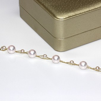 Lắc tay vàng 18k ngọc trai  Akoya 6-8mm Foki