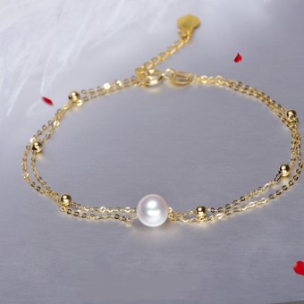 Lắc tay vàng 18k ngọc trai  Akoya 7.5-8mm Kosu