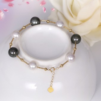 Lắc tay vàng 18k ngọc trai  Akoya xám -  8-9mm Bina