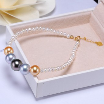 Lắc tay vàng 18k ngọc trai biển đa màu 3-10mm Slowly