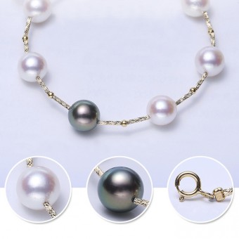 Lắc tay vàng 18k ngọc trai Tahiti 8-9mm Kai