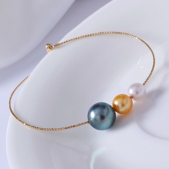 Lắc tay vàng 18k ngọc trai Tahiti - Akoya 6-9mm Sukalin