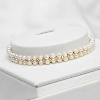 Lắc tay vàng 18k ngọc trai thật 3-4mm Goro