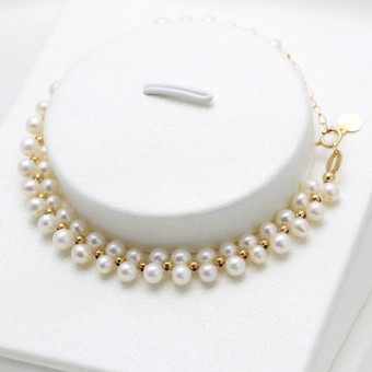 Lắc tay vàng 18k ngọc trai thật 3-4mm Korre