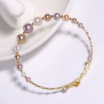 Lắc tay vàng 18k ngọc trai thật 3.5-7.5mm Kole