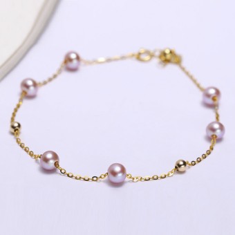 Lắc tay vàng 18k ngọc trai thật 4-5.5mm Jimi
