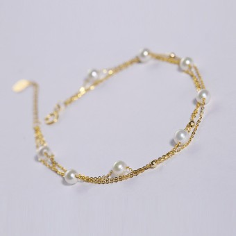 Lắc tay vàng 18k ngọc trai thật 5.5-6mm Deco