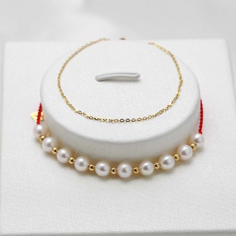 Lắc tay vàng 18k ngọc trai thật 5-6mm Redi