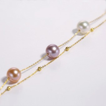 Lắc tay vàng 18k ngọc trai thật 7.5-8mm Late