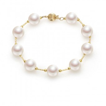 Lắc tay bi vàng 18k, chốt vàng 14k ngọc trai thật 10-11mm Rose