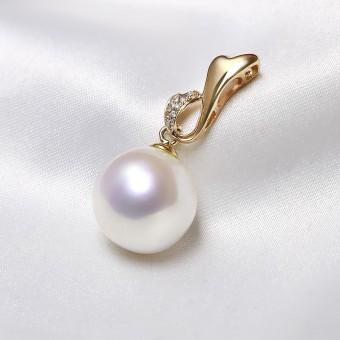 Mặt dây chuyền vàng 18k ngọc trai thật 11-12mm đính kim cương Minu