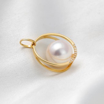 Mặt dây chuyền vàng 18k ngọc trai thật Akoya biển Tei 8.5-9mm