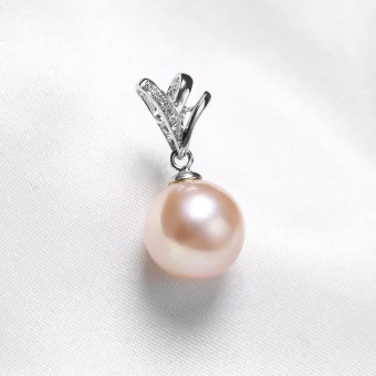 Mặt dây chuyền vàng trắng 18k ngọc trai thật 10-11mm đính kim cương Sadet
