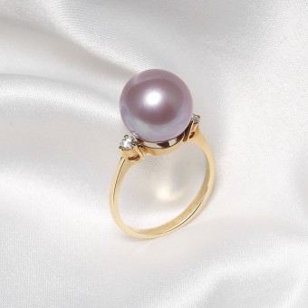 Nhẫn vàng 18k ngọc trai thật Seol 9-10mm đính Kim cương/ Hết hàng