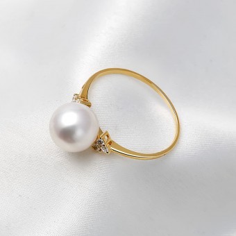 Nhẫn vàng 18k ngọc trai Akoya 5-9mm đính Kim cương