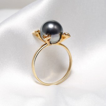 Nhẫn vàng 18k ngọc trai Tahiti Forle 8-9mm đính Kim cương/ Hết hàng