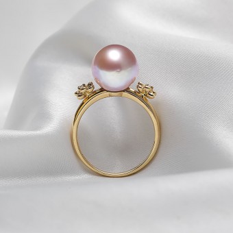 Nhẫn vàng 18k ngọc trai thật Pipie 10-11mm đính Kim cương