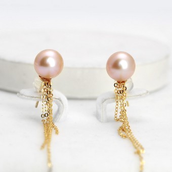 Bông tai vàng 18k ngọc trai thật Roti 7.5-8mm 