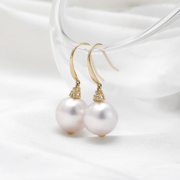 Bông tai vàng 18K ngọc trai Akoya Nid 8.5-9mm