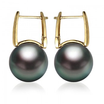 Bông tai vàng 18k ngọc trai Tahiti 10-11mm Goki
