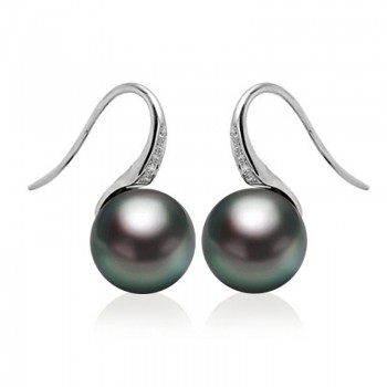  Bông tai vàng trắng 18k ngọc trai Tahiti 9.5-10mm Nevo