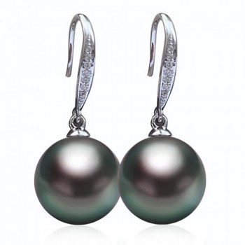 Bông tai vàng trắng ngọc trai Tahiti 10-12mm đính kim cương Sio