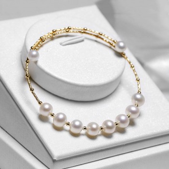  Lắc tay vàng 18k ngọc trai thật Rolo