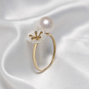 Nhẫn vàng 18k ngọc trai thật Freerl 7-8mm