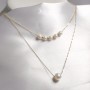 Dây chuyền ngọc trai nước ngọt gắn vàng 18k 2 tầng 5+1trắng