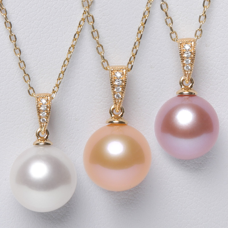 Mặt d&acirc;y chuyền v&agrave;ng 18k ngọc trai ngọt 8-14mm đ&iacute;nh kim cương Maill 