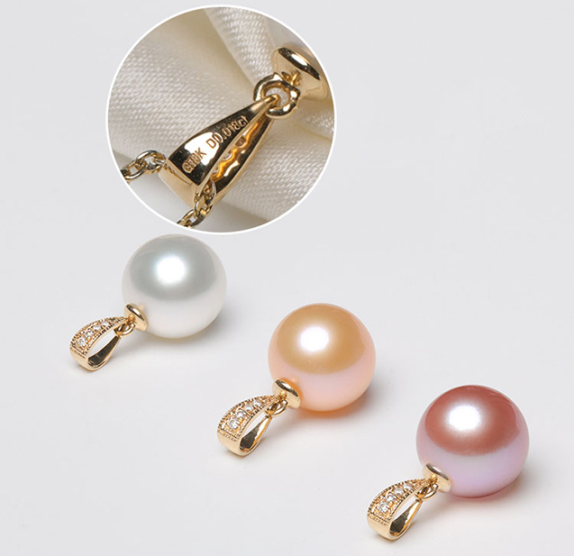 Mặt d&acirc;y chuyền v&agrave;ng 18k ngọc trai ngọt 8-14mm đ&iacute;nh kim cương Maill 