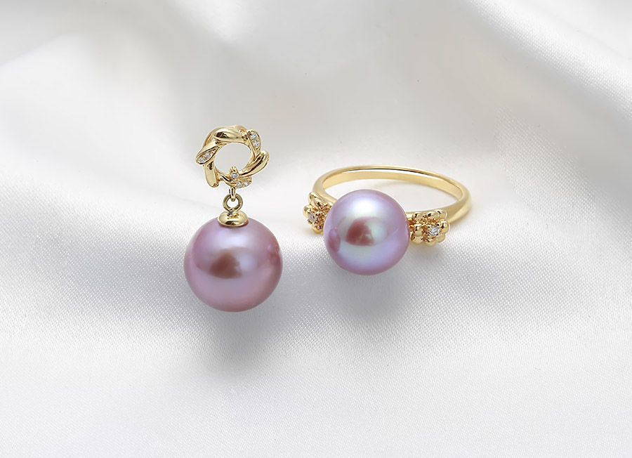 Bộ trang sức vàng 18K ngọc trai thật Rakan 11-12mm Bộ trang sức vàng 18K ngọc trai thật Rakan 11-12mm