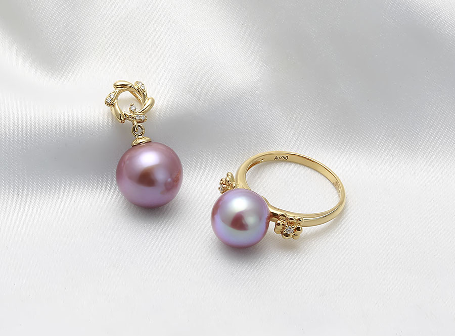 Bộ trang sức vàng 18K ngọc trai thật Rakan 11-12mm Bộ trang sức vàng 18K ngọc trai thật Rakan 11-12mm