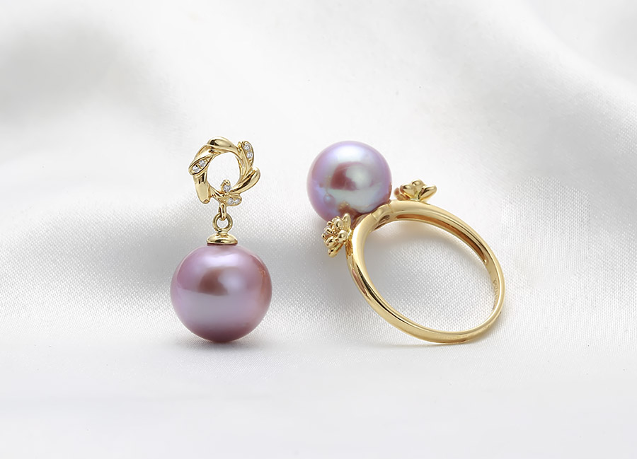 Bộ trang sức vàng 18K ngọc trai thật Rakan 11-12mm Bộ trang sức vàng 18K ngọc trai thật Rakan 11-12mm