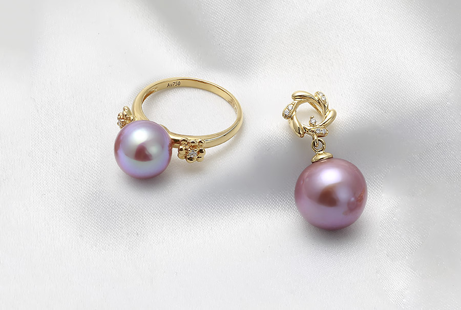 Bộ trang sức vàng 18K ngọc trai thật Rakan 11-12mm Bộ trang sức vàng 18K ngọc trai thật Rakan 11-12mm