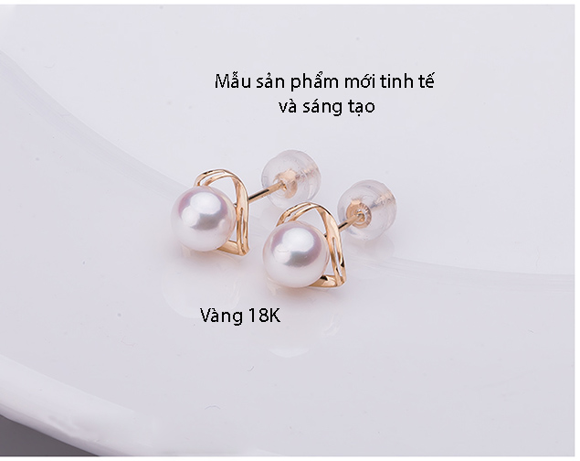 B&ocirc;ng tai v&agrave;ng 18k ngọc trai biển Akoya 6-6.5mm Tes