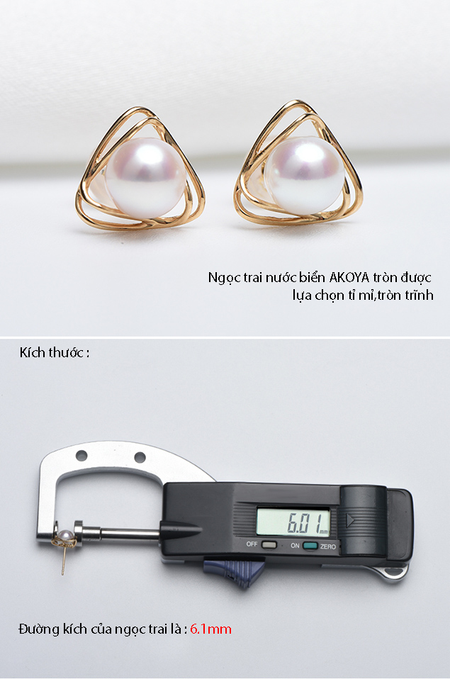 B&ocirc;ng tai v&agrave;ng 18k ngọc trai biển Akoya 6-6.5mm Tes