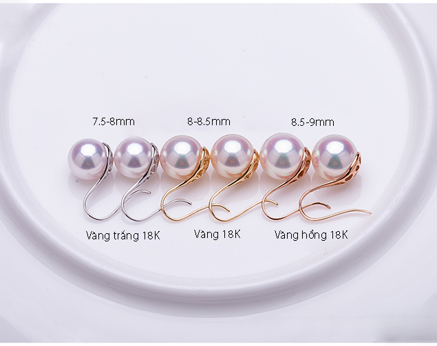 B&ocirc;ng tai v&agrave;ng 18k ngọc trai biển Akoya 7-8,5mm Lie