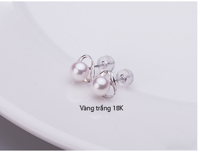 B&ocirc;ng tai v&agrave;ng 18k ngọc trai biển Akoya 6-6.5mm Tes