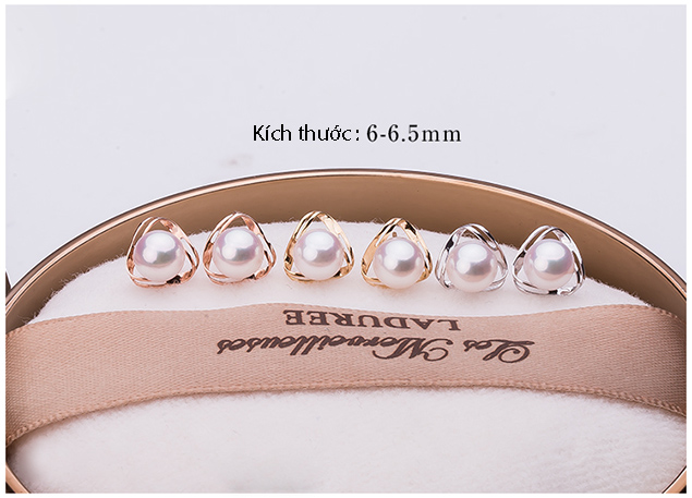 B&ocirc;ng tai v&agrave;ng 18k ngọc trai biển Akoya 6-6.5mm Tes