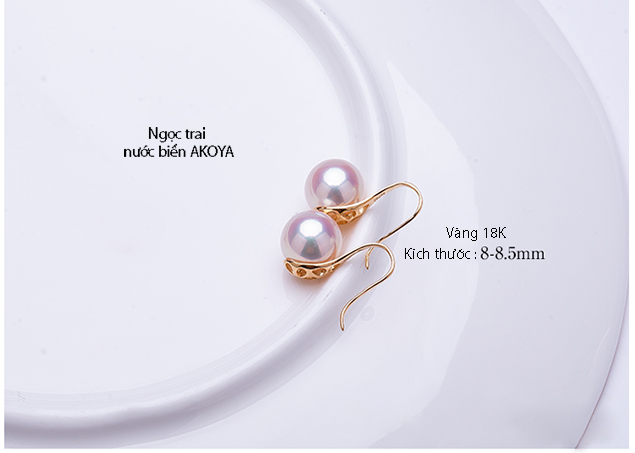 B&ocirc;ng tai v&agrave;ng 18k ngọc trai biển Akoya 7-8,5mm Lie