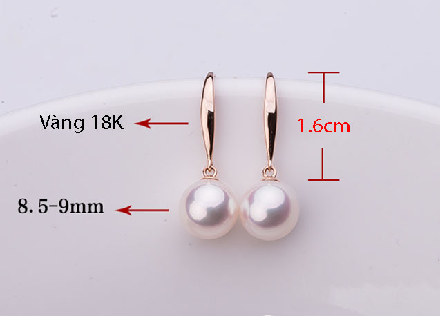 B&ocirc;ng tai v&agrave;ng 18k ngọc trai biển Aokoya 7,5-9mm Fel