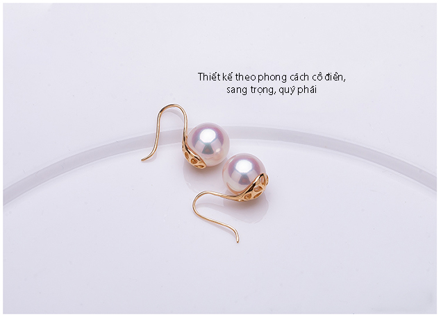 B&ocirc;ng tai v&agrave;ng 18k ngọc trai biển Akoya 7-8,5mm Lie