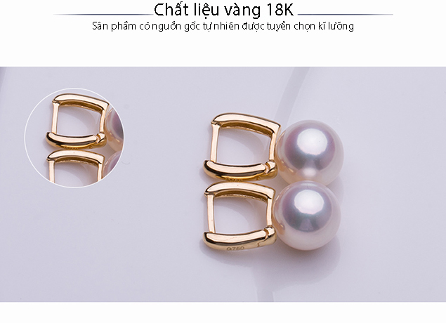 B&ocirc;ng tai v&agrave;ng 18k ngọc trai biển Akoya 7,5-10mm Daisy
