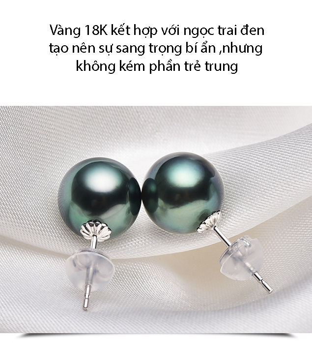 B&ocirc;ng tai v&agrave;ng 18k ngọc trai Tahiti 8-12mm Magnolia