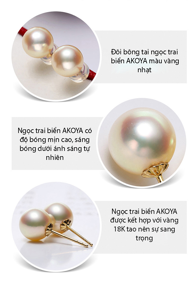 B&ocirc;ng tai v&agrave;ng 18k ngọc trai biển Akoya 5-7,5mm Angel