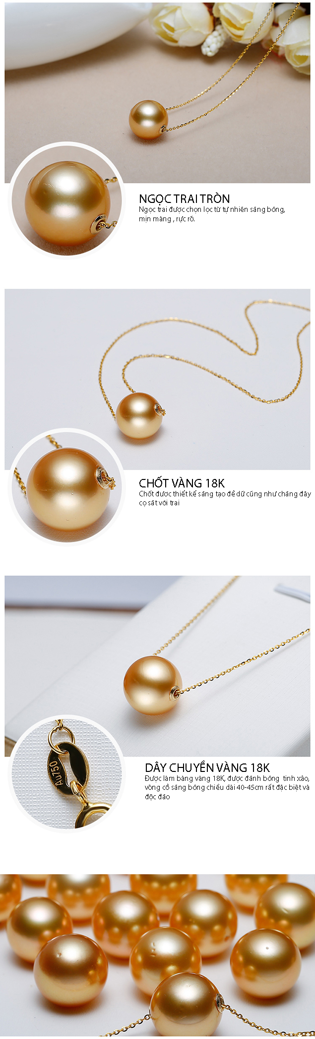 D&acirc;y chuyền v&agrave;ng 18k ngọc trai South Sea 12-14mm Vienco