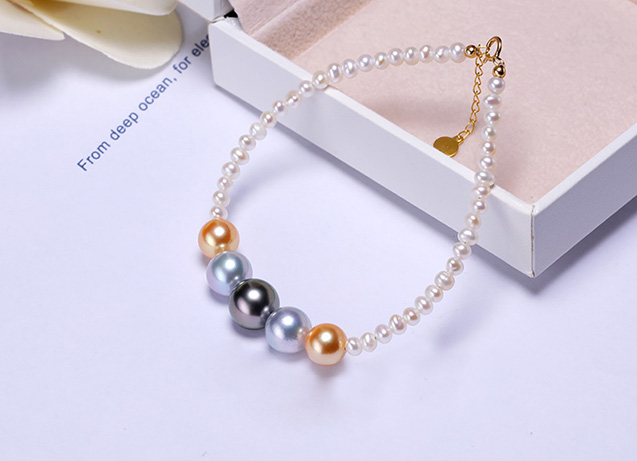 Lắc tay v&agrave;ng 18k ngọc trai biển đa m&agrave;u 3-10mm Slowly