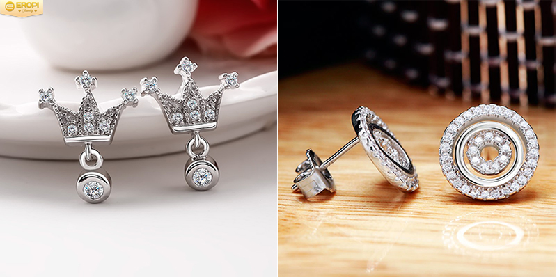 B&ocirc;ng tai bạc &Yacute; c&ugrave;ng đ&aacute; CZ với thiết kế độc đ&aacute;o thời thượng.