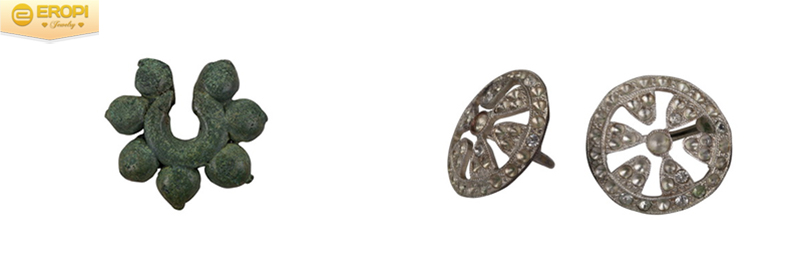 Khuyên tai trang trí nhũ hoa ( trái ) và Hoa tai bạc ( phải).